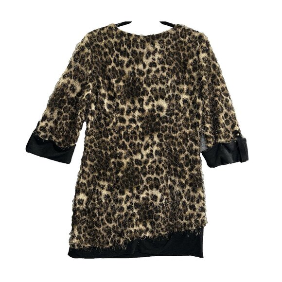 ALBERTO MAKALI Women Mini Dress Fuzzy Long Sleeve Animal Cowl Sz L Brown 46-27 - Picture 3 of 15